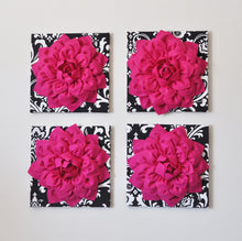 Load image into Gallery viewer, Hot Pink 3d Flower Decor Hot Pink Dahlia Wall Decor on Black and White Damask - Daisy Manor