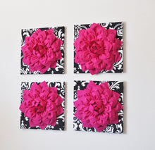 Load image into Gallery viewer, Hot Pink 3d Flower Decor Hot Pink Dahlia Wall Decor on Black and White Damask - Daisy Manor