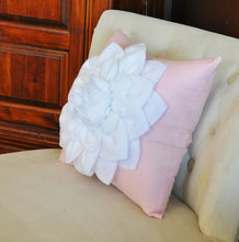 Load image into Gallery viewer, Throw Pillow White Dahlia on Light Pink Pillow 14x14 Flower Pillow - Daisy Manor