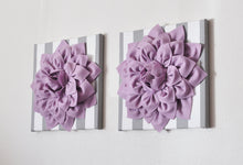 Load image into Gallery viewer, Two Wall Art -Lilac Dahlia on Gray and White Stripe 12 x12" Canvas Wall Hanging- Baby Nursery Wall Decor- - Daisy Manor