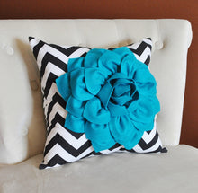 Load image into Gallery viewer, Pillows, Flower Pillows, Decorative Throw Pillows, Throw Pillow, Turquoise Pillows, Decorative Pillows, Black Chevron, Nur - Daisy Manor