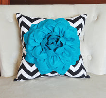 Load image into Gallery viewer, Pillows, Flower Pillows, Decorative Throw Pillows, Throw Pillow, Turquoise Pillows, Decorative Pillows, Black Chevron, Nur - Daisy Manor