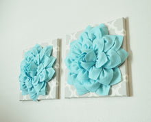 Load image into Gallery viewer, Two Home Decor Wall Art - Aqua Dahlias on Neutral Gray Tarika Print 12 x 12 " Canvas Wallart - Baby Nursery Wall Decor- - Daisy Manor