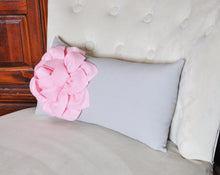 Load image into Gallery viewer, Decorative Lumbar Pillow Light Pink Dahlia on Gray Lumbar Pillow 9 x 16 - Nursery Pillow - Home Decor - - Daisy Manor