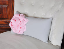 Load image into Gallery viewer, Decorative Lumbar Pillow Light Pink Dahlia on Gray Lumbar Pillow 9 x 16 - Nursery Pillow - Home Decor - - Daisy Manor