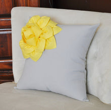 Load image into Gallery viewer, Decorative Pillows Yellow Corner Dahlia on Gray Pillow for Couch 14 X 14 - Throw Pillow - Yellow and Gray Home Decor - - Daisy Manor
