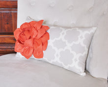 Load image into Gallery viewer, Lumbar Pillow Coral Dahlia on Neutral Gray Tarika Lumbar Pillow 9 x 16 - Daisy Manor