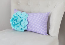 Load image into Gallery viewer, Polka Dot Lumbar Pillow Aqua Dahlia on Lavender and White Polka Dot Lumbar Pillow 9 x 16 - Daisy Manor