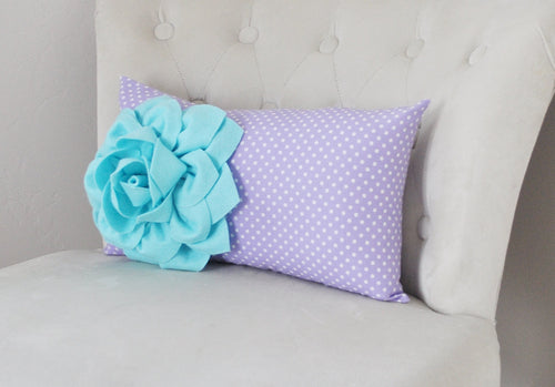 Polka Dot Lumbar Pillow Aqua Dahlia on Lavender and White Polka Dot Lumbar Pillow 9 x 16 - Daisy Manor