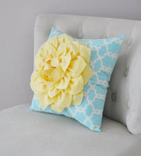 Load image into Gallery viewer, Light Yellow Dahlia Flower on Aqua Blue Tarika Pillow Accent Pillow Throw Pillow Toss Pillow - Daisy Manor