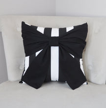 Load image into Gallery viewer, Black and White Stripe Bow Pillow - Daisy Manor