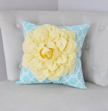 Load image into Gallery viewer, Light Yellow Dahlia Flower on Aqua Blue Tarika Pillow Accent Pillow Throw Pillow Toss Pillow - Daisy Manor