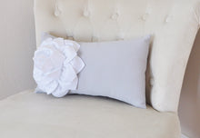 Load image into Gallery viewer, Gray Lumbar Pillow. White Dahila on Light Gray Lumbar Pillow 9 x 16 Oblong Pillow Recliner Pillow - Daisy Manor