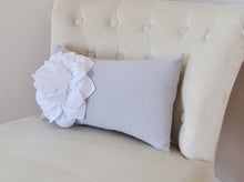 Load image into Gallery viewer, Gray Lumbar Pillow. White Dahila on Light Gray Lumbar Pillow 9 x 16 Oblong Pillow Recliner Pillow - Daisy Manor