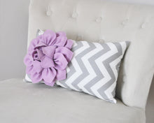 Load image into Gallery viewer, Lilac Purple / Grey Chevron Pillow - Daisy Manor