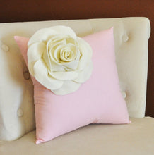 Load image into Gallery viewer, Ivory Corner Rose on Light Pink Pillow 14 X 14 - Decorative Pillow - Throw Pillows - Daisy Manor