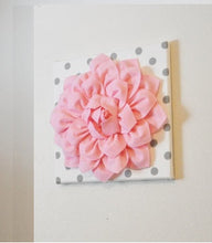 Load image into Gallery viewer, Wall Flower -Light Pink Dahlia on White with Gray Polka Dot 12 x12" Canvas Wall Art- Baby Nursery Wall Decor- - Daisy Manor