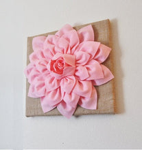 Load image into Gallery viewer, Wall Flower -Light Pink Dahlia on Burlap 12 x12" Canvas Wall Art- 3D Felt Flower - Daisy Manor