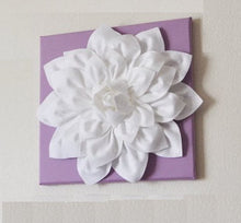 Load image into Gallery viewer, Wall Art - White Dahlia on Lilac 12 x12" Canvas Wall Art - Baby Nursery Wall Decor - - Daisy Manor
