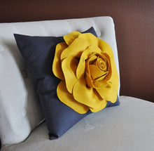Load image into Gallery viewer, Rose Pillow Mustard Yellow on Grey - Daisy Manor