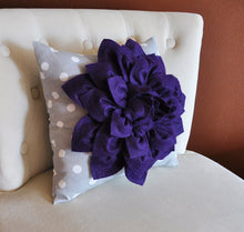 Load image into Gallery viewer, Wall Art - Three Purple Dahlia on Gray and White Chevron 12 x12" Canvas Home Decor - 3D Felt Flower - Daisy Manor