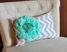Load image into Gallery viewer, Four Wall Flowers -Mint Dahlia Flowers on Gray and White Chevron 12 x12" Canvas Wall Art- Baby Nursery Wall Decor- - Daisy Manor