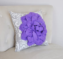 Load image into Gallery viewer, Pillows---Lavender Dahlia Flower, Gray Damask, Gift for Her, Unique Pillow - Daisy Manor