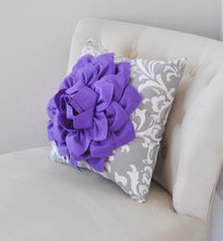 Load image into Gallery viewer, Pillows---Lavender Dahlia Flower, Gray Damask, Gift for Her, Unique Pillow - Daisy Manor