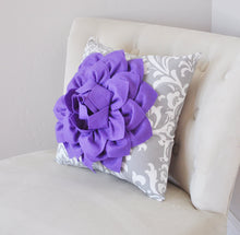 Load image into Gallery viewer, Pillows---Lavender Dahlia Flower, Gray Damask, Gift for Her, Unique Pillow - Daisy Manor