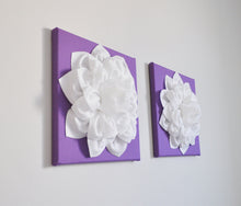 Load image into Gallery viewer, Two Large Flower Wall Hangings - White Dahlias on Lavender 12 x 12 Canvases - Daisy Manor