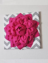 Load image into Gallery viewer, Wall Flower -Hot Pink Dahlia on Gray and White Chevron 12 x12" Canvas Wall Art- Baby Nursery Wall Decor- - Daisy Manor