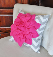 Load image into Gallery viewer, Wall Flower -Hot Pink Dahlia on Gray and White Chevron 12 x12" Canvas Wall Art- Baby Nursery Wall Decor- - Daisy Manor
