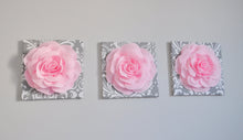 Load image into Gallery viewer, Trio Canvas Set Light Pink Roses on Gray and White Damask art Picture Decor for Bedroom - Daisy Manor