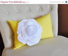 Load image into Gallery viewer, White Rose on Banana Yellow Lumbar Pillow -Decorative Pillow- - Daisy Manor