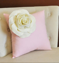 Load image into Gallery viewer, Ivory Corner Rose on Light Pink Pillow 14 X 14 - Decorative Pillow - Throw Pillows - Daisy Manor