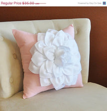 Load image into Gallery viewer, Throw Pillow White Dahlia on Light Pink Pillow 14x14 Flower Pillow - Daisy Manor