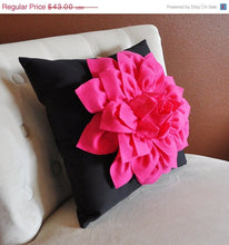 Load image into Gallery viewer, Pillow - 16 x 16 inch Hot Pink Dahlia Flower on Black Pillow - Daisy Manor