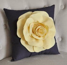 Load image into Gallery viewer, Light Yellow Rose on Gray Pillow - Daisy Manor