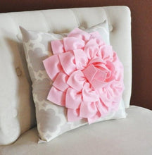 Load image into Gallery viewer, Light Pink Dahlia Flower on Neutral Gray Tarika Pillow Accent Pillow Throw Pillow Toss Pillow - Daisy Manor