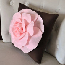 Load image into Gallery viewer, Pink Rose on Brown Pillow 14"x14" Throw Pillow - Daisy Manor
