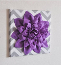 Load image into Gallery viewer, Wall Decor -Lavender Dahlia on Gray and White Chevron 12 x12" Canvas Wall Art- Baby Nursery Wall Decor- - Daisy Manor
