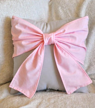 Load image into Gallery viewer, Light Pink Big Bow on Light Gray Decorative Pillow - Daisy Manor