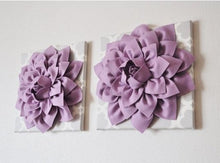 Load image into Gallery viewer, Two Large Flower Wall Hangings -Lilac Dahlias on Neutral Gray Tarika Canvases- - Daisy Manor