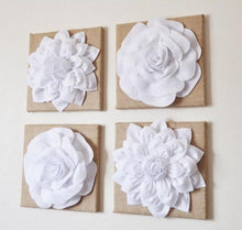 Load image into Gallery viewer, Farmhouse Flower Art Four White Flowers on Burlap Wall Decor Set - Daisy Manor
