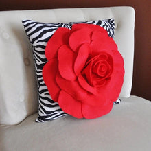 Load image into Gallery viewer, Red Rose on Zebra Pillow 14 x 14 - Daisy Manor
