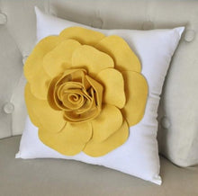 Load image into Gallery viewer, Mellow Yellow Rose on White Pillow - Daisy Manor