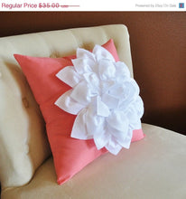 Load image into Gallery viewer, White Dahlia Flower on Coral Pink Pillow Accent Pillow Throw Pillow Toss Pillow - Daisy Manor
