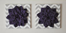Load image into Gallery viewer, Two Wall Flower -Deep Purple Dahlia on Gray and White Chevron 12 x12" Canvas Wall Art- Baby Nursery Wall Decor- - Daisy Manor