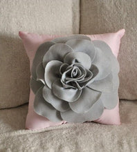 Load image into Gallery viewer, Light Grey Rose on Light Pink Pillow 14x14 - Daisy Manor
