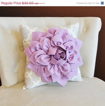 Load image into Gallery viewer, Lilac Dahlia Flower on Neutral Gray Tarika Pillow Accent Pillow Throw Pillow Toss Pillow - Daisy Manor